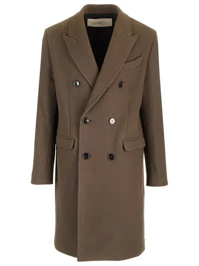 Ami Alexandre Mattiussi Coffee Colored Double Breasted Coat In Brown