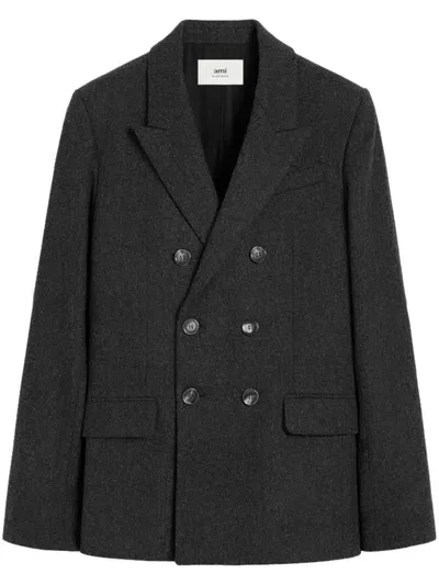 Ami Alexandre Mattiussi Double Breasted Wool Blazer In Grey