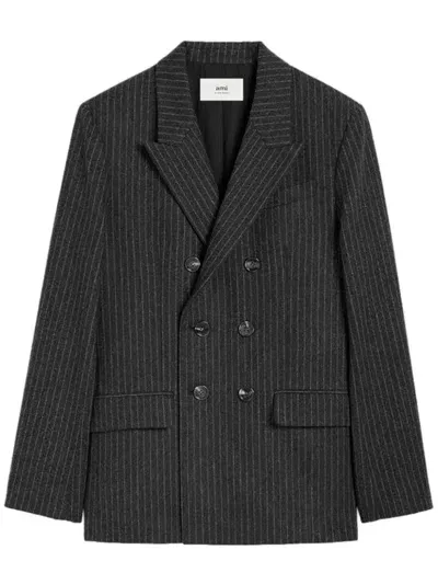 Ami Alexandre Mattiussi Wool Jacket In Dark Grey/  Off White