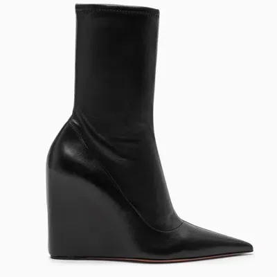 Amina Muaddi Black Leather Danielle Wedge Boots Women