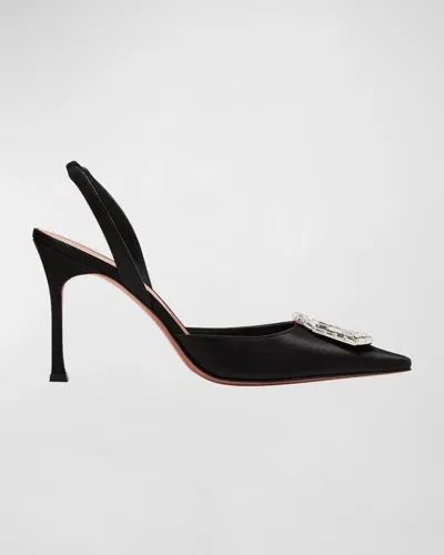 Amina Muaddi Camelia Silk Crystal Halter Pumps In Black