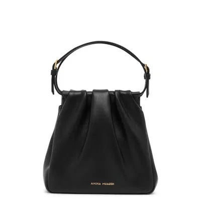 Amina Muaddi Vittoria Black Leather Bag In Black & Gold