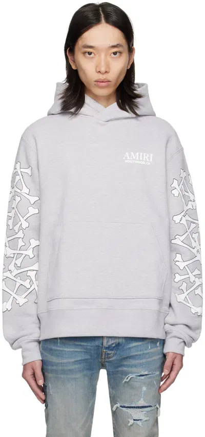 Amiri Bones Stacked Lyocell Hoodie In Grey