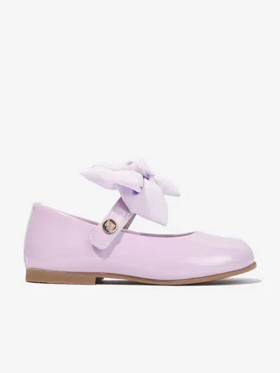 Andanines Kids' Bow-embellished Leather Ballerina Shoes In Purple