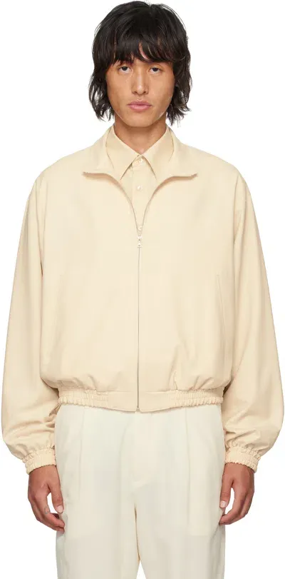 Auralee Beige Superfine Tropical Wool Bomber Jacket In Ivory Beige