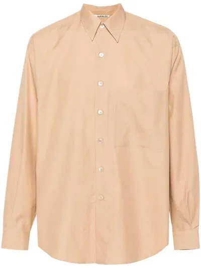 Auralee Finx Poplin Long-sleeve Shirt In Brown