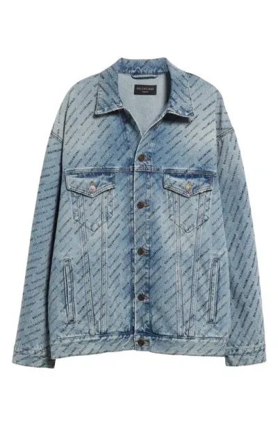 Balenciaga Logo-print Denim Jacket In Blue