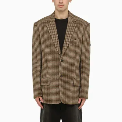 Balenciaga Logo-appliqué Houndstooth Blazer In Brown