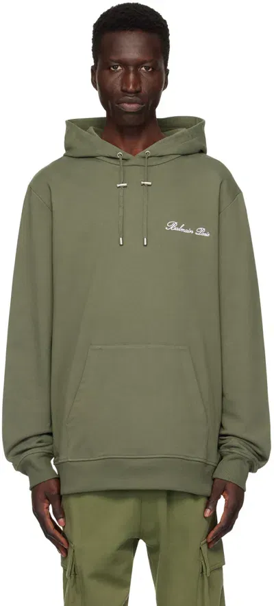 Balmain Khaki ' Signature' Hoodie In Ukb Kaki Clair/blan