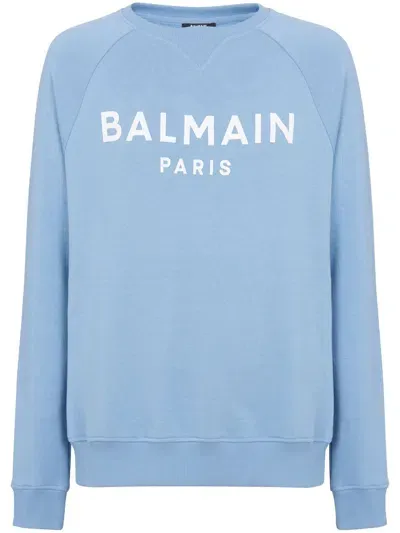 Balmain Logo-print Organic-cotton Sweatshirt In Blue