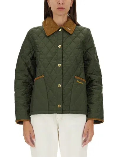 Barbour Collared Quilted Jacket In Green