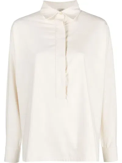 Baserange Stoa Half-button Silk Shirt In Neutrals