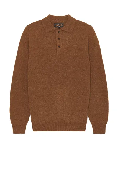 Beams Knit Polo 9g Sweater In Brown