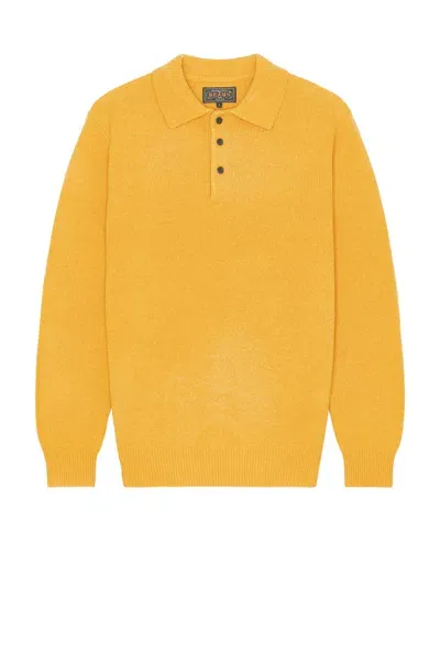 Beams Knit Polo 9g Sweater In Gold