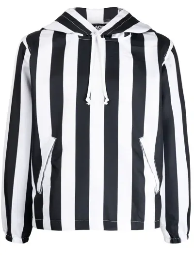 Black Comme Des Garçons Striped Long-sleeved Hoodie In White