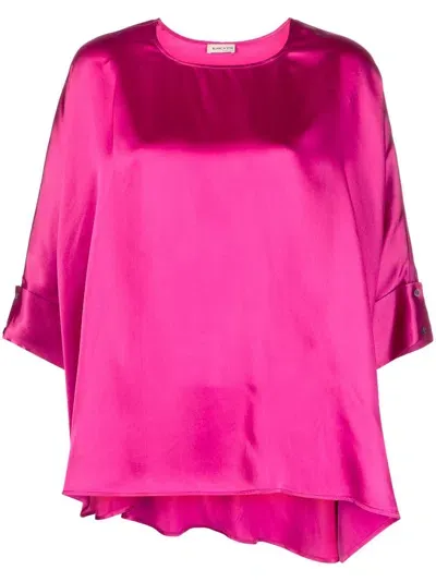 Blanca Vita Draped Satin Blouse In Pink