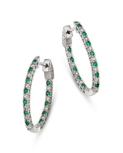 Bloomingdale's Fine Collection Emerald & Diamond Hoop Earrings In 14k White Gold In Green/white