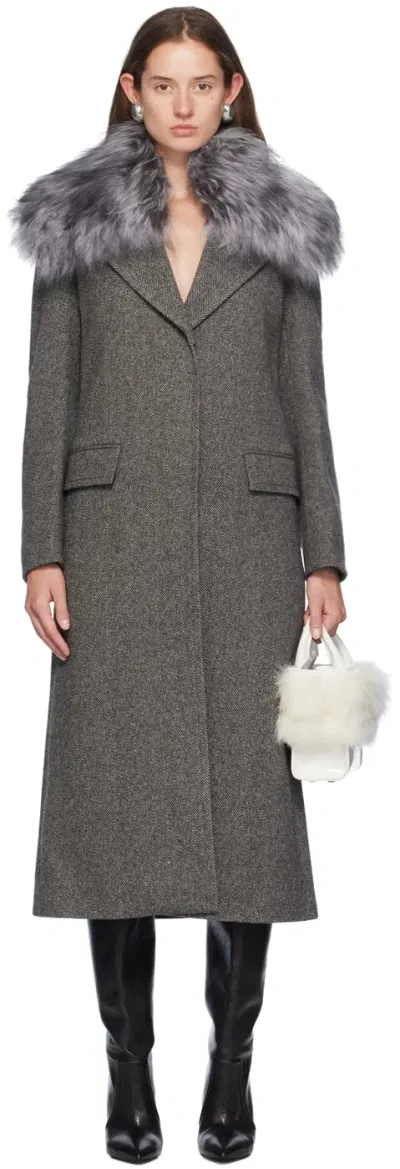 Blumarine Gray Wool Shearling Jacket In C9688 Grey Castleroc