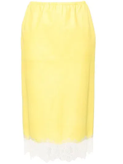 Blumarine Lace-trim Midi Skirt In Yellow