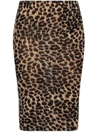 Blumarine Leopard-print Wool Midi Skirt In Multicolour