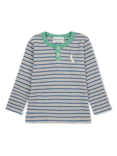 Bobo Choses Babies' Stripes Waffle T-shirt In Blue