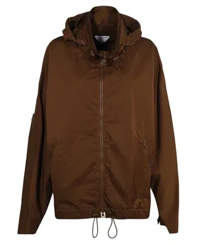 Bottega Veneta Contrasting Zipper Tech Nylon Jacket In Brown