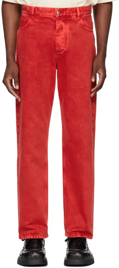 Bottega Veneta Red Wash Wide Leg Jeans In 6492 Deep Red