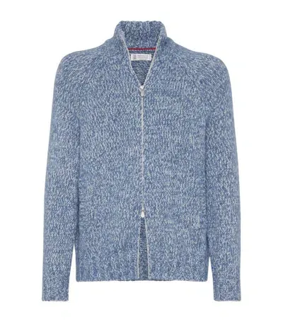 Brunello Cucinelli Alpaca-blend Chine Cardigan In Blue