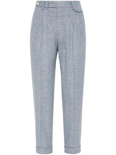 Brunello Cucinelli Check-print Tailored Trousers In Blue