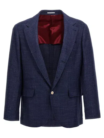 Brunello Cucinelli Check Single-breasted Blazer In Blue