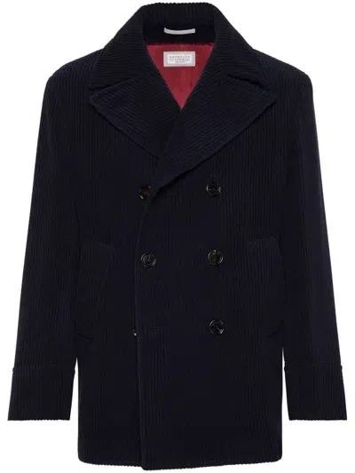 Brunello Cucinelli Long-sleeve Corduroy Peacoat In Blue