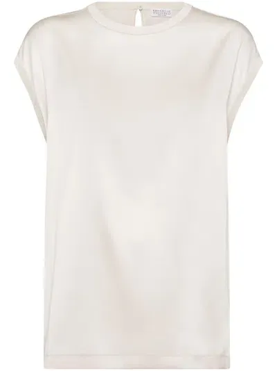 Brunello Cucinelli Silk Top With Precious Details In White