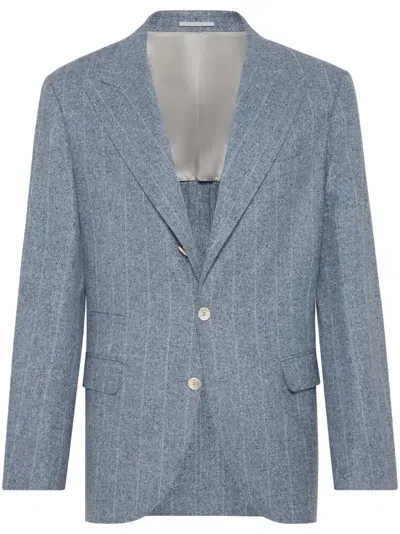 Brunello Cucinelli Single-breasted Striped Blazer In Blue