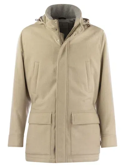 Brunello Cucinelli Suede Hooded Outerwear In Sand