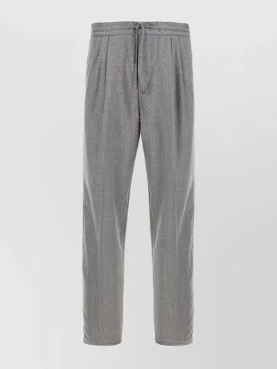 Brunello Cucinelli Tapered Pleated Virgin Wool-flannel Drawstring Trousers In Gray