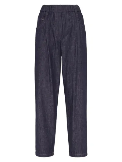 Brunello Cucinelli Women's No Fade Denim Five Pocket Track Trousers In Blue