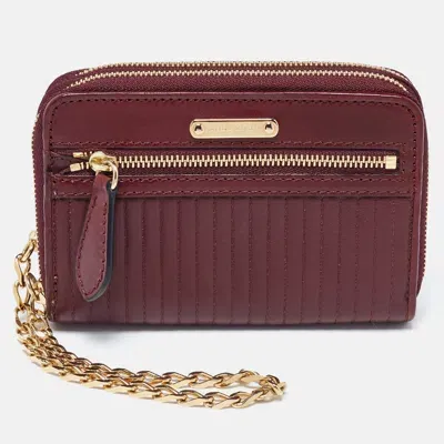 Pre-owned Burberry Burgundy Leather Double Zip Compact Wallet