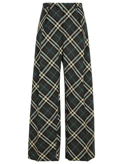 Burberry 'check' Brown Wool Blend Trousers Man In Green