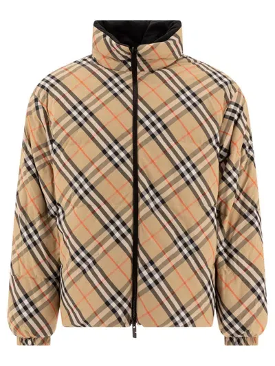 Burberry Check Jackets Beige In Sand Ip Check