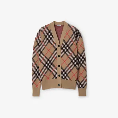 Burberry Check Wool Blend Cardigan In Sand Check