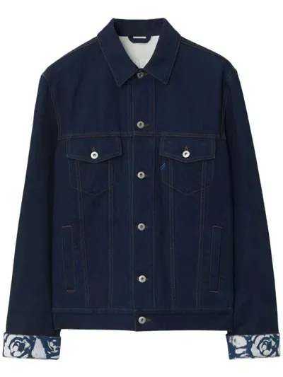 Burberry Logo-patch Cotton Denim Jacket In Blue