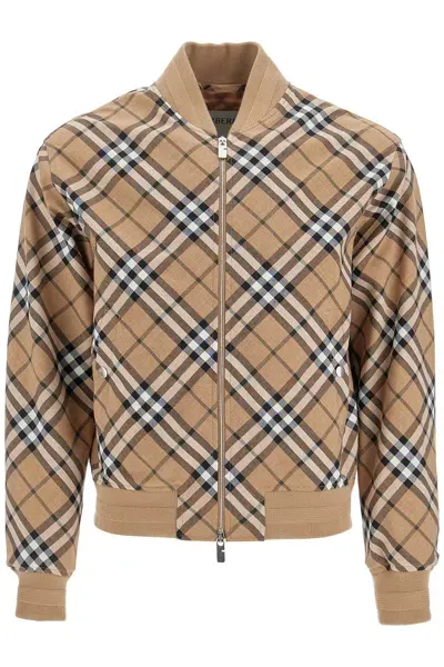 Burberry Ered Harrington Jacket In Wool Blend In Cream