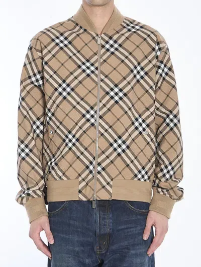 Burberry Ered Harrington Jacket In Wool Blend In Beige