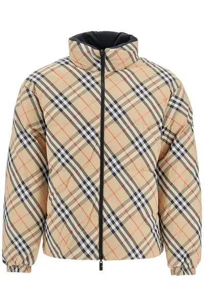 Burberry Men's Reversible Nylon Down Jacket In Beige