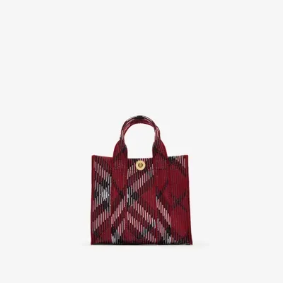 Burberry Mini Check Knitted Tote In Burgundy