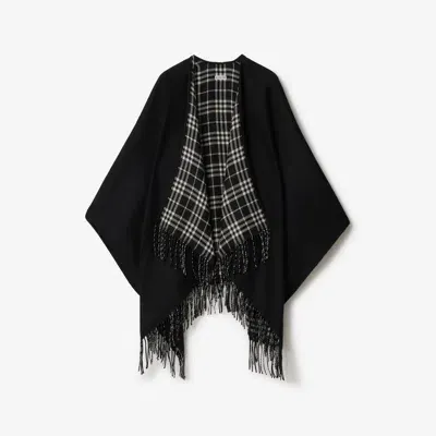 Burberry Reversible Check Wool Cape In Black