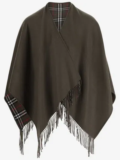 Burberry Reversible Wool Cape In Green