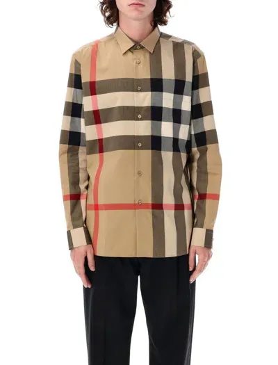 Burberry Multicolor Cotton Shirt In Archive Beige Ip Chk