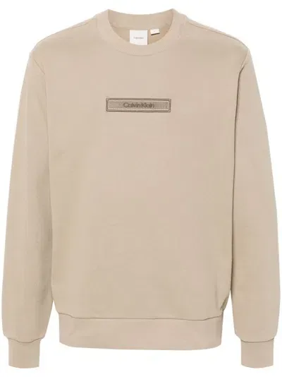 Calvin Klein Logo-patch Sweatshirt In Beige