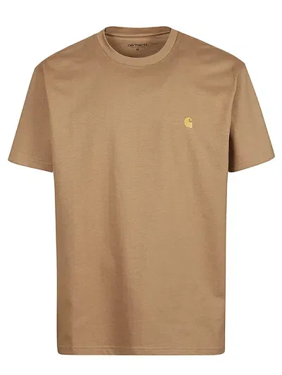 Carhartt Wip Main S/s Chase Cotton T Shirt In Beige